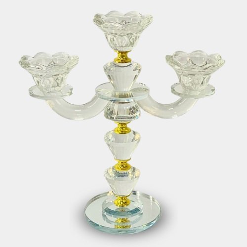 Castiçal de Cristal Lapidado para 3 Velas 24 cm